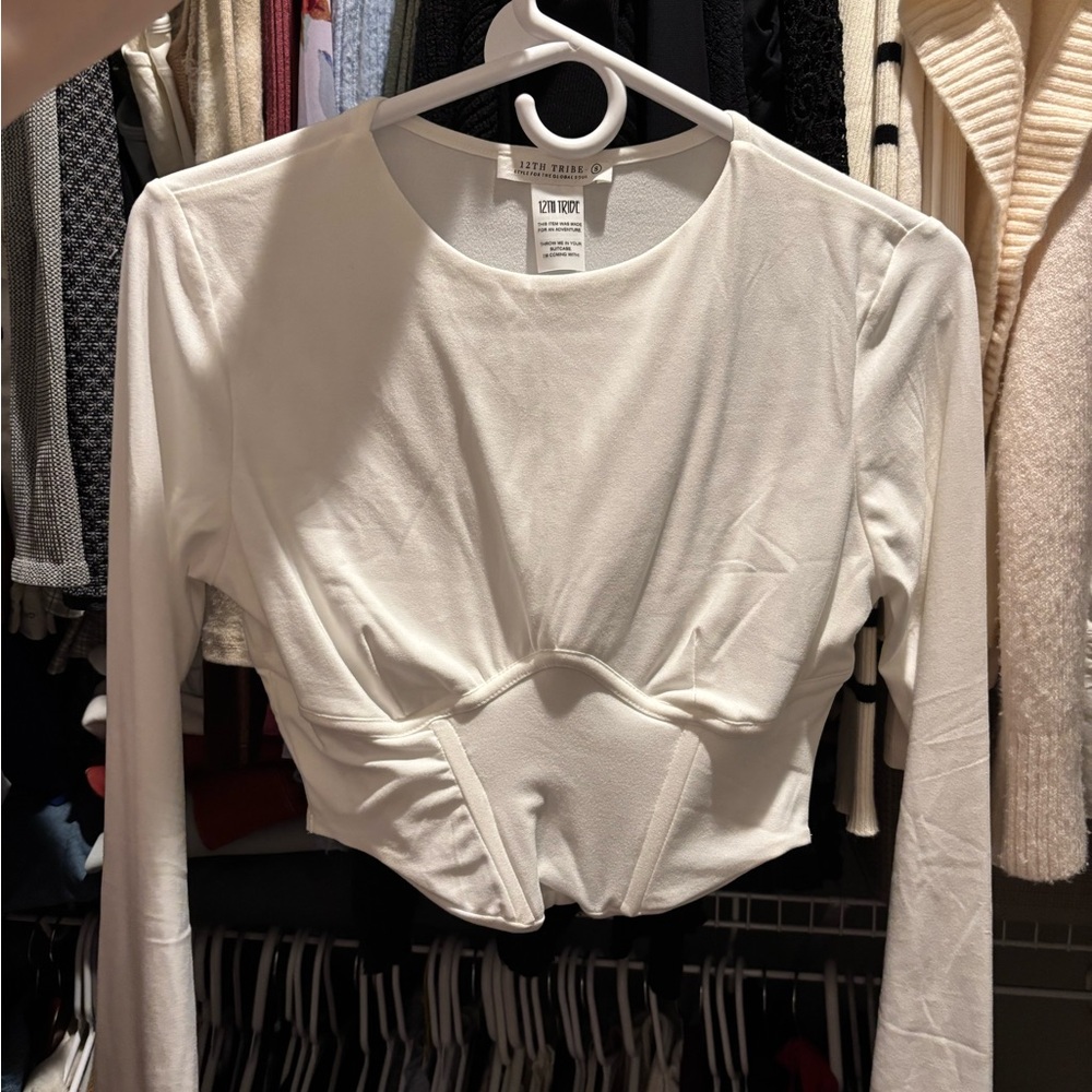 White long sleeve corset fitted top